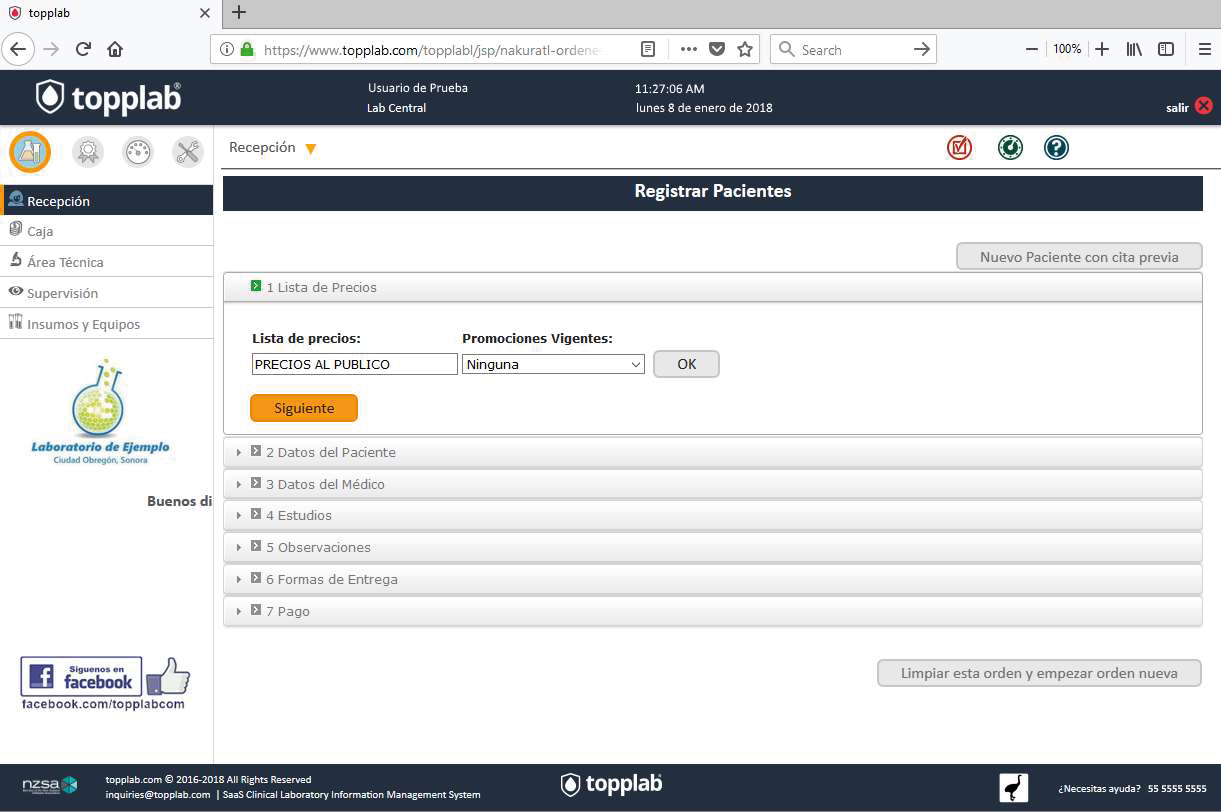 Pantalla principal de la plataforma TOPPLAB